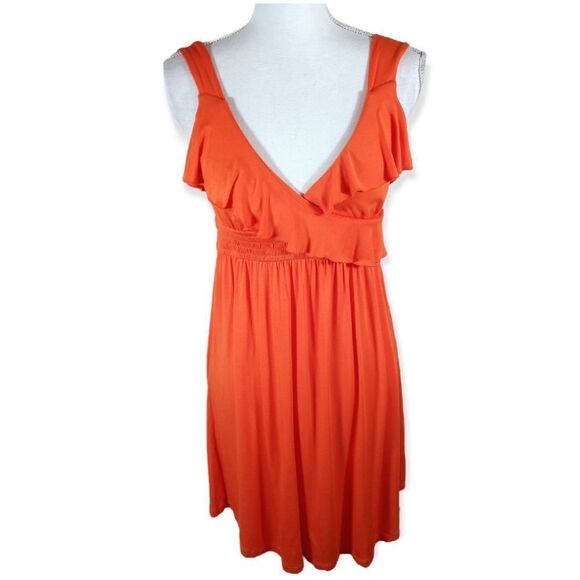 KENNETH COLE REACTION ORANGE V-NECK RUFFLE DRESS SZ.M EUC - Picture 1 of 9